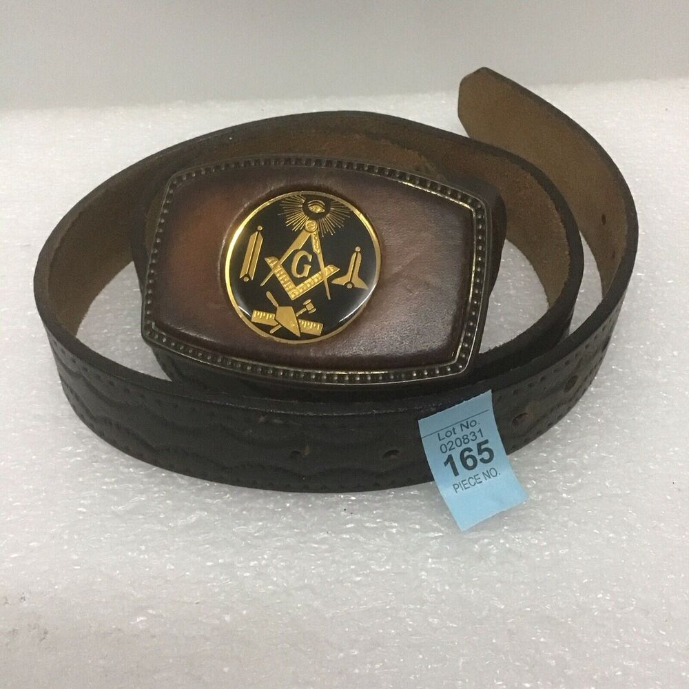 Mason Masonic Leather Insert Metal Buckle Belt very rare piece Size 32